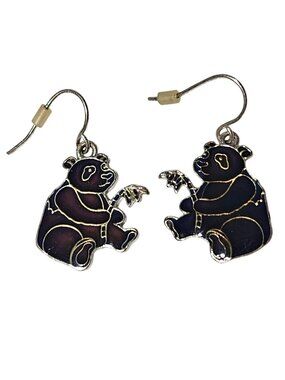 Panda Bear Dangle Earrings Bamboo Enamel Cute Chinese Animal Fashion Jewelry